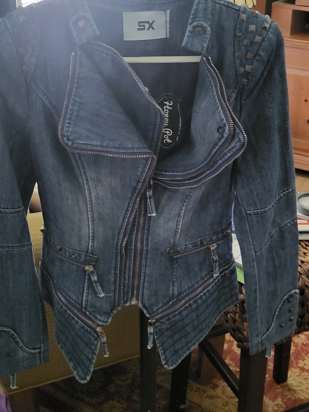 Womens Dark Blue Denim Moto Jacket